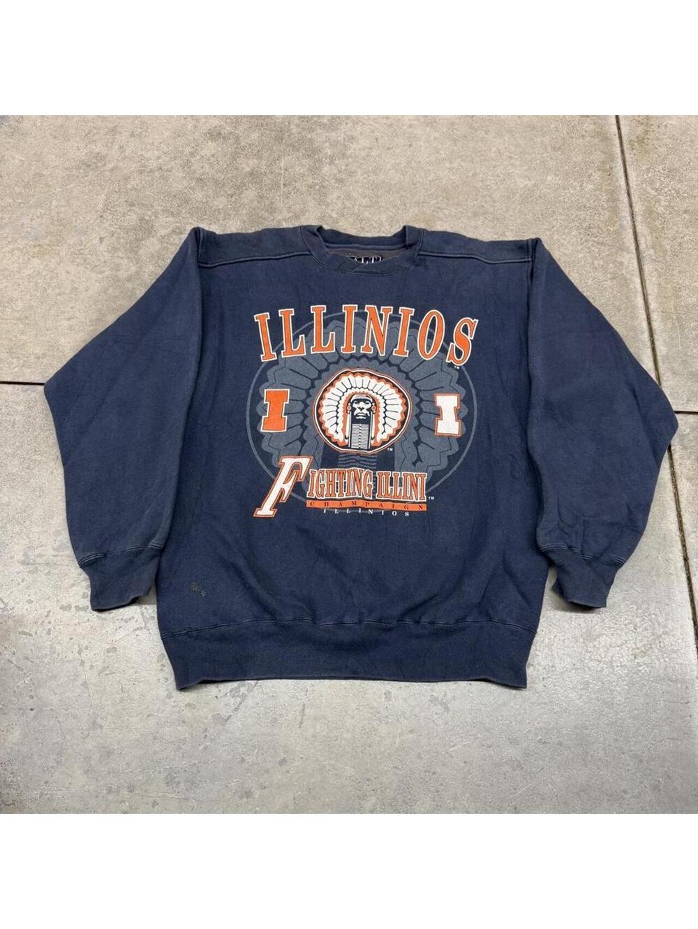 vintage illinois university fighting illini collegiate navy crewneck size medium